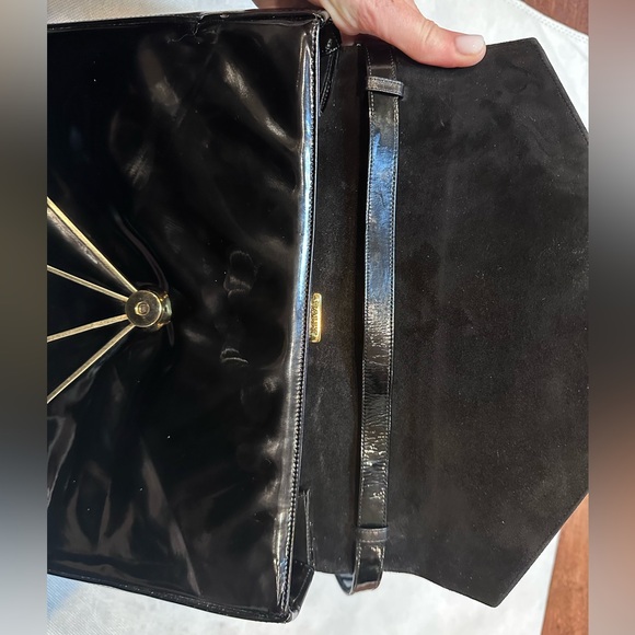Bally Black Patent Leather Envelope 2-Way Shoulder & Clutch • Art Deco •Vintage - Picture 7 of 14